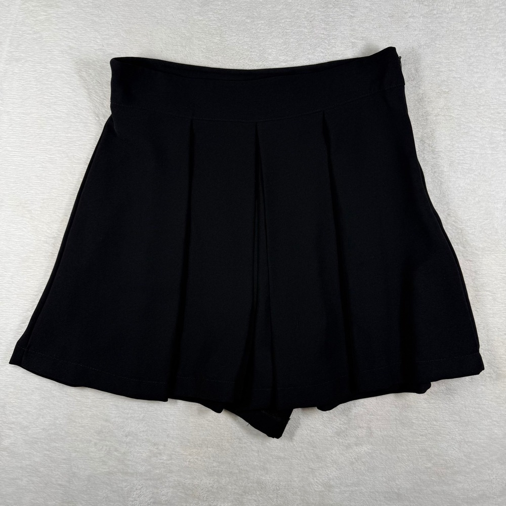 Zara Black Pleated Mini Skort High Rise Side Zip Size Medium Casual Chic